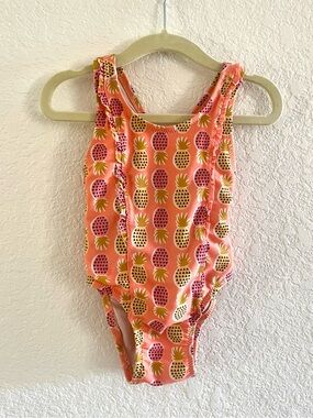 Tea Collection Orange Pineapple Tank Ruffle One-Piece Sz 6-9 months